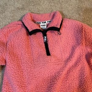 pink fuzzy sweatshirt